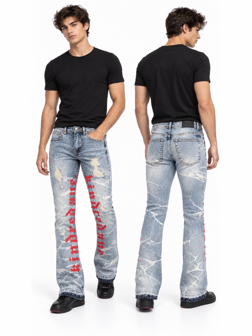 Iced Distressed Flare Jeans Smoke Blue NWT Rockstar Streetwear